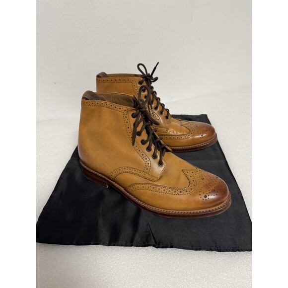 Grenson Brogue Boots Mens Size 9.5 G Tan Leather Wingtip England Dress Shoes - Picture 4 of 12